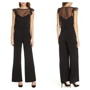 Julia Jordan Illusion Mesh Neck Wide Leg Black Jumpsuit